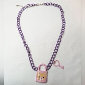 Hot Topic Teddy Bear Padlock & Key Necklace